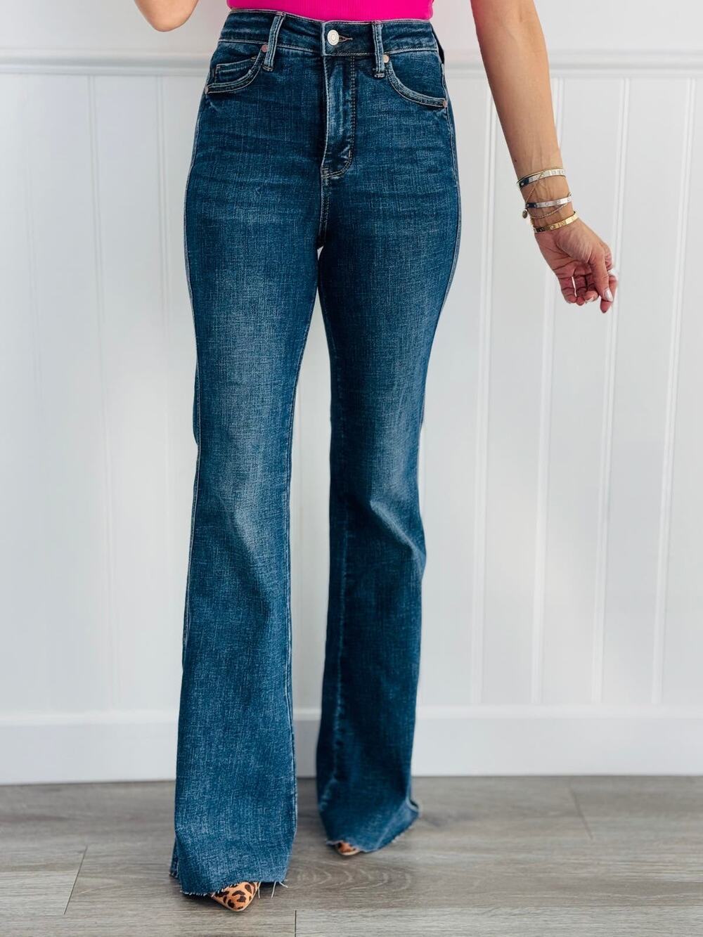 Judy Blue High Rise Tummy Control Flare Jeans Dark Wash 88882 Sz 11/30 EUC - Picture 1 of 11